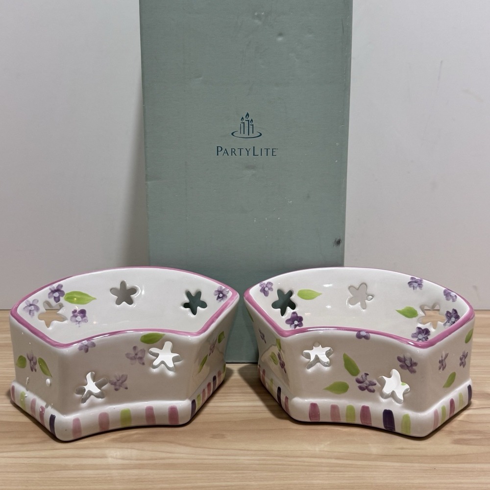 Partylite Lilac Meadows Tealight Holders P7333 Ceramic Candle Holders Bloomcore